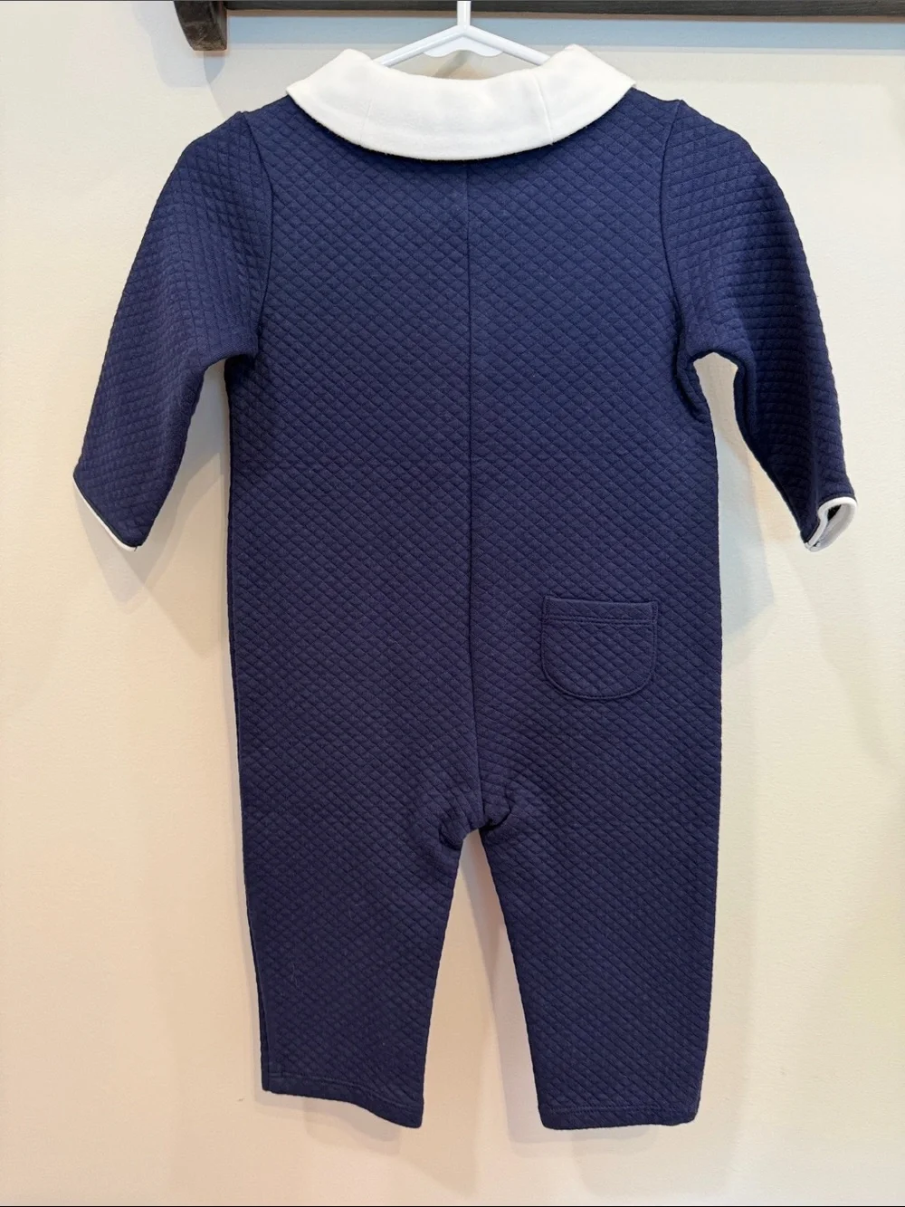 Janie and Jack Navy Quilted Baby One-Piece with White Peter Pan Collar